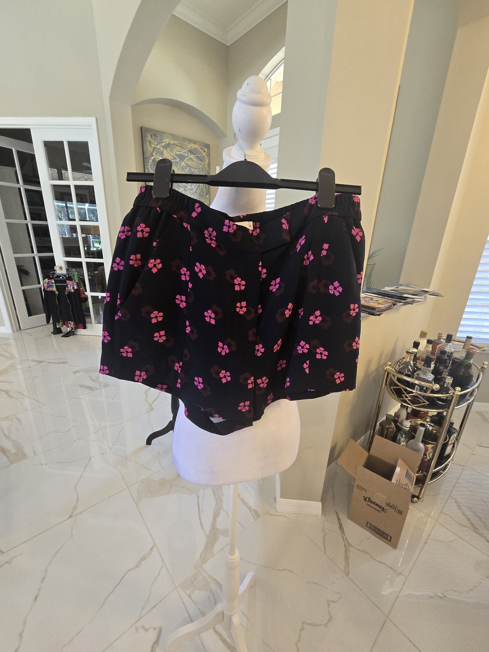 A.L.C. Black Mini Skirt with Hot Pink Floral Print